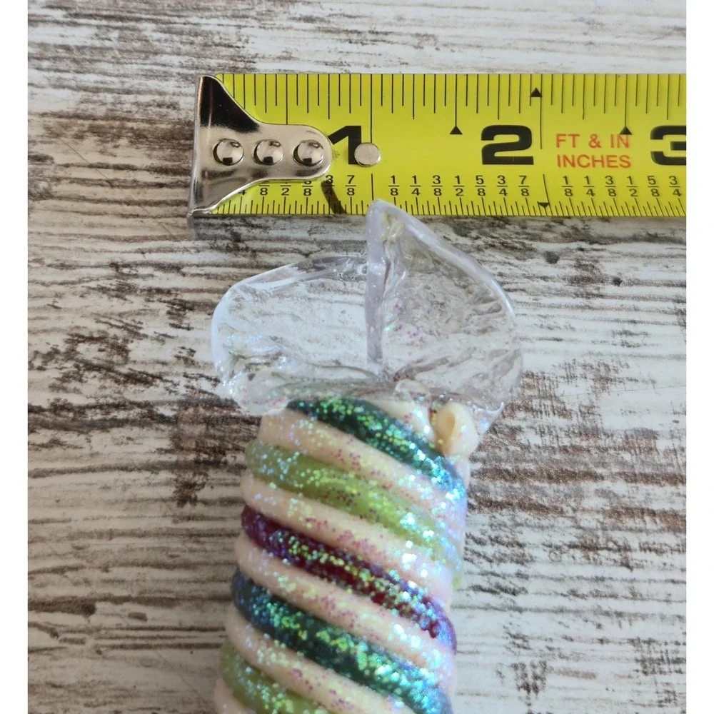 Vintage Glass Ribbon Candy Christmas Ornament Hand-Painted Glitter Blown Glass